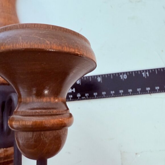 Wooden Double Arm Wall Candle Sconce VTG Turned Wood Wrought Iron Taper Holder - Picture 15 of 16